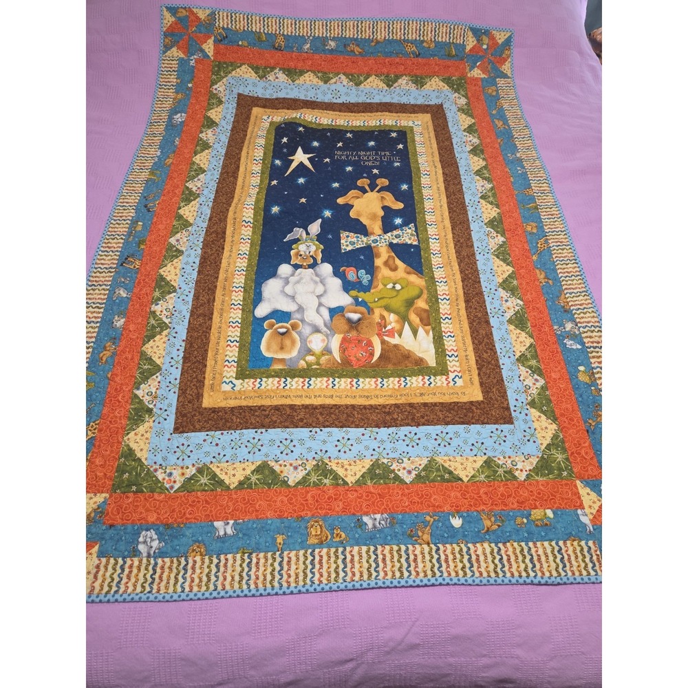Handmade "Nighty Night Time" Crib Blanket Quilt Whimsical